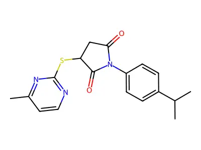 3-[(4-methylpyrimidin-2-yl)sulfanyl]-1-[4-(propan-2-yl)phenyl]pyrrolidine-2,5-dione structure