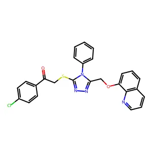 1-(4-chlorophenyl)-2-[[4-phenyl-5-(quinolin-8-yloxymethyl)-1,2,4-triazol-3-yl]sulfanyl]ethanone structure