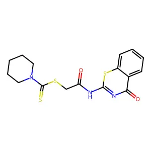 2-oxo-2-{[(2Z)-4-oxo-3,4-dihydro-2H-1,3-benzothiazin-2-ylidene]amino}ethyl piperidine-1-carbodithioate structure