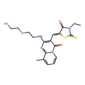 (Z)-3-ethyl-5-((2-((2-(2-hydroxyethoxy)ethyl)amino)-9-methyl-4-oxo-4H-pyrido[1,2-a]pyrimidin-3-yl)methylene)-2-thioxothiazolidin-4-one structure