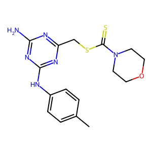 4-morpholinecarbodithioic acid [4-amino-6-(4-methylanilino)-1,3,5-triazin-2-yl]methyl ester structure