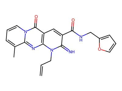 N-[(furan-2-yl)methyl]-6-imino-11-methyl-2-oxo-7-(prop-2-en-1-yl)-1,7,9-triazatricyclo[8.4.0.0^{3,8}]tetradeca-3(8),4,9,11,13-pentaene-5-carboxamide structure