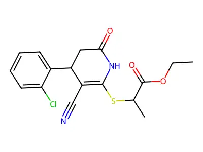 ethyl 2-[[4-(2-chlorophenyl)-5-cyano-2-oxo-3,4-dihydro-1H-pyridin-6-yl]sulfanyl]propanoate structure