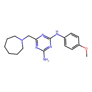 6-(azepan-1-ylmethyl)-N-(4-methoxyphenyl)-1,3,5-triazine-2,4-diamine structure