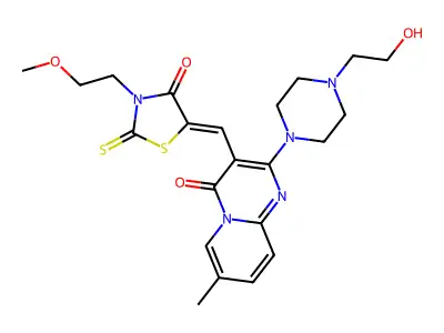 (Z)-5-((2-(4-(2-hydroxyethyl)piperazin-1-yl)-7-methyl-4-oxo-4H-pyrido[1,2-a]pyrimidin-3-yl)methylene)-3-(2-methoxyethyl)-2-thioxothiazolidin-4-one structure