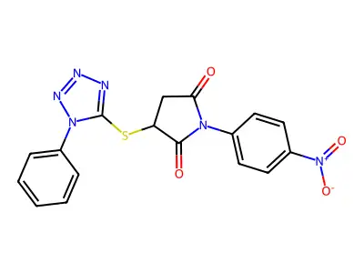 1-(4-nitrophenyl)-3-[(1-phenyl-1H-tetrazol-5-yl)sulfanyl]pyrrolidine-2,5-dione structure