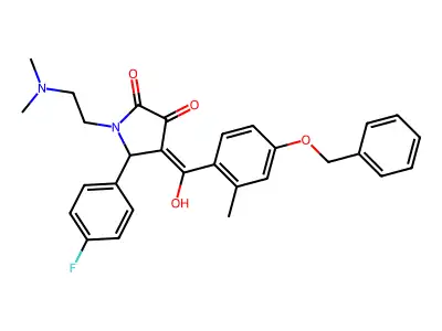 1-(2-dimethylaminoethyl)-5-(4-fluorophenyl)-4-[hydroxy-(2-methyl-4-phenylmethoxyphenyl)methylidene]pyrrolidine-2,3-dione structure