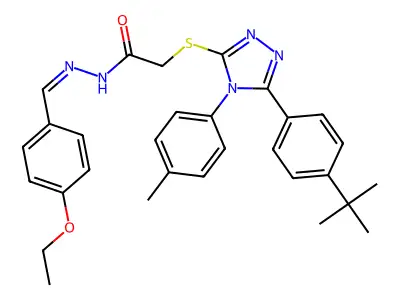 2-[[5-(4-tert-butylphenyl)-4-(4-methylphenyl)-1,2,4-triazol-3-yl]sulfanyl]-N-[(E)-(4-ethoxyphenyl)methylideneamino]acetamide structure