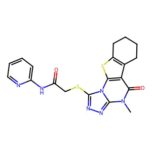 2-((4-methyl-5-oxo-4,5,6,7,8,9-hexahydrobenzo[4,5]thieno[3,2-e][1,2,4]triazolo[4,3-a]pyrimidin-1-yl)thio)-N-(pyridin-2-yl)acetamide structure