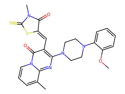 2-[4-(2-methoxyphenyl)piperazin-1-yl]-9-methyl-3-[(Z)-(3-methyl-4-oxo-2-thioxo-1,3-thiazolidin-5-ylidene)methyl]-4H-pyrido[1,2-a]pyrimidin-4-one structure