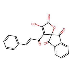 3-hydroxy-4-[(E)-3-phenylprop-2-enoyl]spiro[furan-5,2'-indene]-1',2,3'-trione structure
