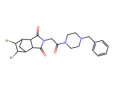 4-[2-(4-benzyl-1-piperazinyl)-2-oxoethyl]-8,9-dibromo-4-azatricyclo[5.2.1.0~2,6~]decane-3,5-dione structure
