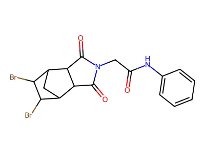 2-(5,6-dibromo-1,3-dioxooctahydro-2H-4,7-methanoisoindol-2-yl)-N-phenylacetamide structure