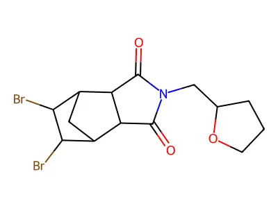 5,6-dibromo-2-(tetrahydrofuran-2-ylmethyl)hexahydro-1H-4,7-methanoisoindole-1,3(2H)-dione structure