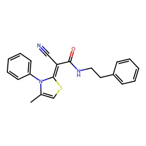 (2Z)-2-cyano-2-(4-methyl-3-phenyl-1,3-thiazol-2(3H)-ylidene)-N-(2-phenylethyl)ethanamide structure