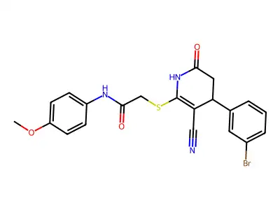 2-[[4-(3-bromophenyl)-5-cyano-2-oxo-3,4-dihydro-1H-pyridin-6-yl]sulfanyl]-N-(4-methoxyphenyl)acetamide structure