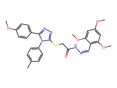 2-{[5-(4-methoxyphenyl)-4-(4-methylphenyl)-4H-1,2,4-triazol-3-yl]thio}-N'-[(E)-(2,4,6-trimethoxyphenyl)methylidene]acetohydrazide structure