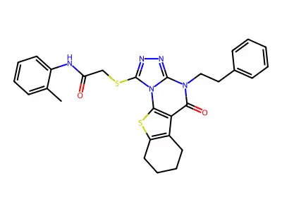 2-((5-oxo-4-phenethyl-4,5,6,7,8,9-hexahydrobenzo[4,5]thieno[3,2-e][1,2,4]triazolo[4,3-a]pyrimidin-1-yl)thio)-N-(o-tolyl)acetamide structure