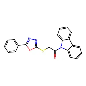 1-(9H-carbazol-9-yl)-2-[(5-phenyl-1,3,4-oxadiazol-2-yl)sulfanyl]ethanone structure