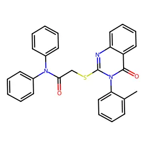2-[3-(2-methylphenyl)-4-oxoquinazolin-2-yl]sulfanyl-N,N-diphenylacetamide structure