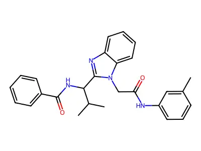 N-[2-methyl-1-(1-{[(3-methylphenyl)carbamoyl]methyl}-1H-1,3-benzodiazol-2-yl)propyl]benzamide structure