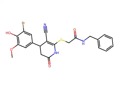 N-benzyl-2-[[4-(3-bromo-4-hydroxy-5-methoxyphenyl)-5-cyano-2-oxo-3,4-dihydro-1H-pyridin-6-yl]sulfanyl]acetamide structure