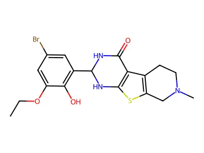 2-(5-bromo-3-ethoxy-2-hydroxyphenyl)-7-methyl-2,3,5,6,7,8-hexahydropyrido[4',3':4,5]thieno[2,3-d]pyrimidin-4(1H)-one structure