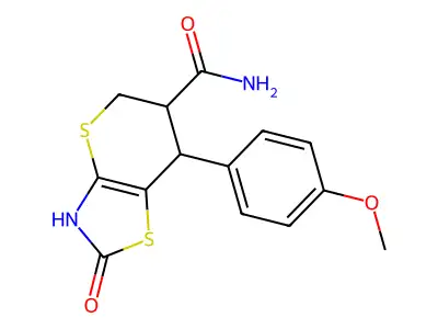 7-(4-methoxyphenyl)-2-oxo-3,5,6,7-tetrahydrothiopyrano[2,3-d][1,3]thiazole-6-carboxamide structure
