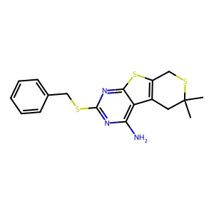 2-benzylsulfanyl-6,6-dimethyl-5,8-dihydrothiopyrano[4,5]thieno[1,2-c]pyrimidin-4-amine structure