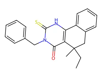3-Benzyl-5-ethyl-5-methyl-2-sulfanylidene-1,6-dihydrobenzo[h]quinazolin-4-one structure