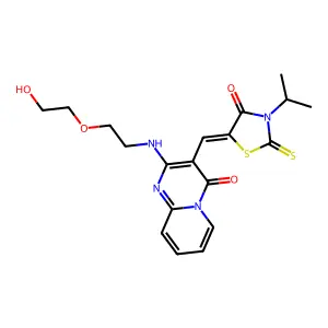 2-{[2-(2-hydroxyethoxy)ethyl]amino}-3-{(Z)-[4-oxo-3-(propan-2-yl)-2-thioxo-1,3-thiazolidin-5-ylidene]methyl}-4H-pyrido[1,2-a]pyrimidin-4-one structure