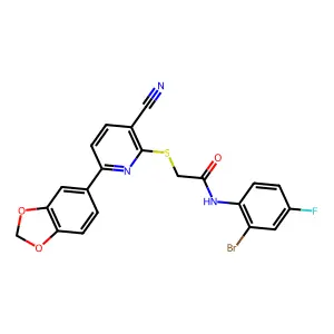 2-[6-(1,3-benzodioxol-5-yl)-3-cyanopyridin-2-yl]sulfanyl-N-(2-bromo-4-fluorophenyl)acetamide structure