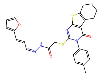 (E)-N'-((E)-3-(furan-2-yl)allylidene)-2-((4-oxo-3-(p-tolyl)-3,4,5,6,7,8-hexahydrobenzo[4,5]thieno[2,3-d]pyrimidin-2-yl)thio)acetohydrazide structure