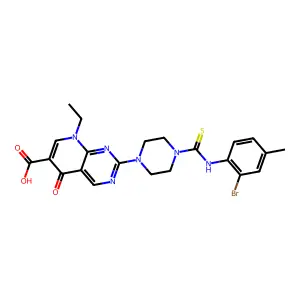 2-(4-((2-bromo-4-methylphenyl)carbamothioyl)piperazin-1-yl)-8-ethyl-5-oxo-5,8-dihydropyrido[2,3-d]pyrimidine-6-carboxylic acid structure