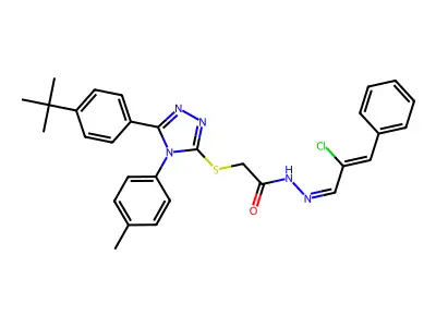 2-[[5-(4-tert-butylphenyl)-4-(4-methylphenyl)-1,2,4-triazol-3-yl]sulfanyl]-N-[(E)-[(Z)-2-chloro-3-phenylprop-2-enylidene]amino]acetamide structure