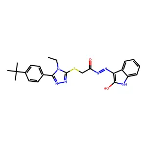 2-{[5-(4-tert-butylphenyl)-4-ethyl-4H-1,2,4-triazol-3-yl]sulfanyl}-N'-[(3E)-2-oxo-1,2-dihydro-3H-indol-3-ylidene]acetohydrazide structure