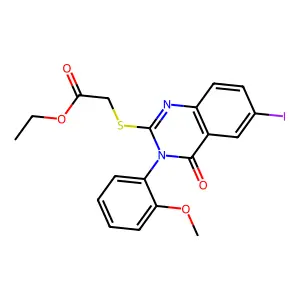 Ethyl 2-[6-iodo-3-(2-methoxyphenyl)-4-oxoquinazolin-2-yl]sulfanylacetate structure