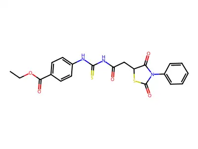 Ethyl 4-(3-(2-(2,4-dioxo-3-phenylthiazolidin-5-yl)acetyl)thioureido)benzoate structure