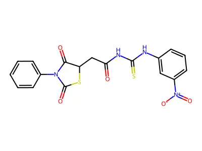 2-(2,4-dioxo-3-phenylthiazolidin-5-yl)-N-((3-nitrophenyl)carbamothioyl)acetamide structure