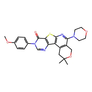 9-(4-methoxyphenyl)-2,2-dimethyl-5-morpholino-4,9-dihydro-1H-pyrano[4'',3'':4',5']pyrido[3',2':4,5]thieno[3,2-d]pyrimidin-8(2H)-one structure