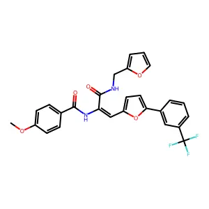 N-[(1Z)-3-[(furan-2-ylmethyl)amino]-3-oxo-1-{5-[3-(trifluoromethyl)phenyl]furan-2-yl}prop-1-en-2-yl]-4-methoxybenzamide structure