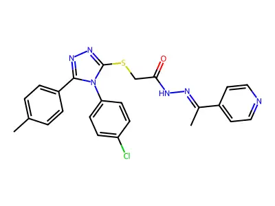 2-[[4-(4-chlorophenyl)-5-(4-methylphenyl)-1,2,4-triazol-3-yl]sulfanyl]-N-[(Z)-1-pyridin-4-ylethylideneamino]acetamide structure