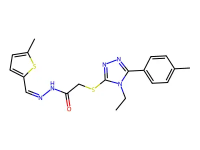 2-[[4-ethyl-5-(4-methylphenyl)-1,2,4-triazol-3-yl]sulfanyl]-N-[(E)-(5-methylthiophen-2-yl)methylideneamino]acetamide structure