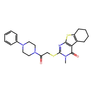 3-methyl-2-[2-oxo-2-(4-phenylpiperazin-1-yl)ethyl]sulfanyl-5,6,7,8-tetrahydro-[1]benzothiolo[2,3-d]pyrimidin-4-one structure