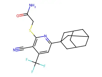 2-[6-(1-Adamantyl)-3-cyano-4-(trifluoromethyl)pyridin-2-yl]sulfanylacetamide structure