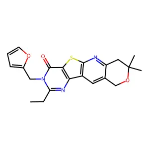 2-ethyl-3-(furan-2-ylmethyl)-8,8-dimethyl-7,8-dihydro-3H-pyrano[3'',4'':5',6']pyrido[3',2':4,5]thieno[3,2-d]pyrimidin-4(10H)-one structure