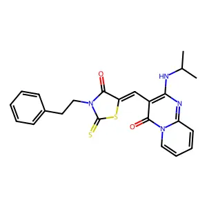 2-(isopropylamino)-3-{(Z)-[4-oxo-3-(2-phenylethyl)-2-thioxo-1,3-thiazolidin-5-ylidene]methyl}-4H-pyrido[1,2-a]pyrimidin-4-one structure