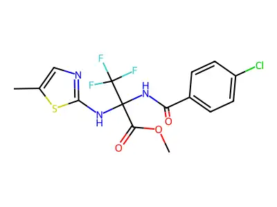 methyl 2-[(4-chlorobenzoyl)amino]-3,3,3-trifluoro-2-[(5-methyl-1,3-thiazol-2-yl)amino]propanoate structure