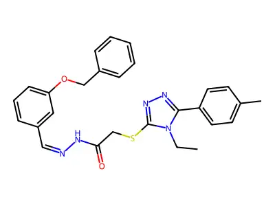 2-[[4-ethyl-5-(4-methylphenyl)-1,2,4-triazol-3-yl]sulfanyl]-N-[(E)-(3-phenylmethoxyphenyl)methylideneamino]acetamide structure