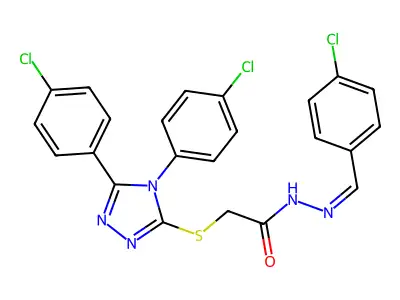 2-[[4,5-bis(4-chlorophenyl)-1,2,4-triazol-3-yl]sulfanyl]-N-[(E)-(4-chlorophenyl)methylideneamino]acetamide structure